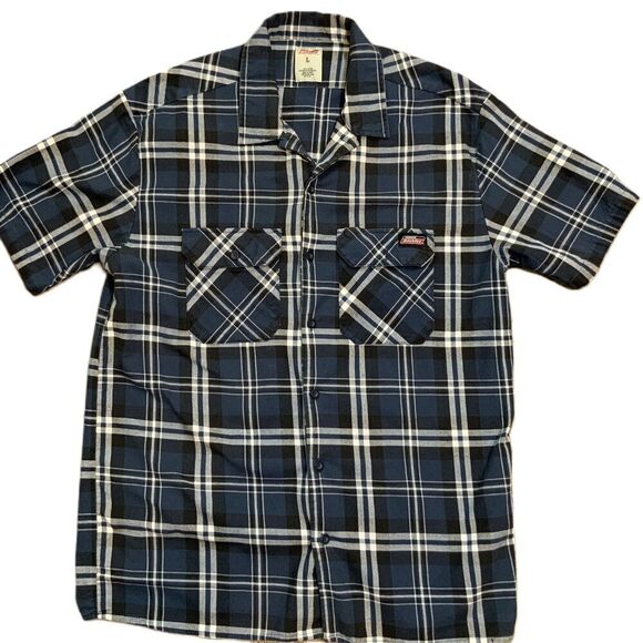 Dickies Blue Plaid Short Sleeve Button Up Shirt Sz Large Casual Outdoor Workgear - Picture 1 of 11